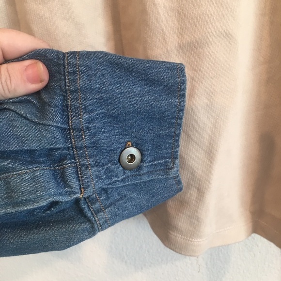 Zara two tone mixed fabric sweatshirt cream, chambray sleeves black collar small - Picture 3 of 8